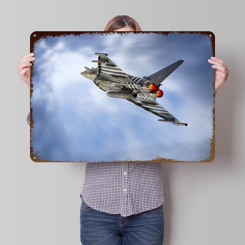 RAF DDay Eurofighter Typhoon Pulling Tin Poster Customized Wall Art Retro Vintage Metal Signs for Fans Room Office Decoration 20x30cm(7.8x11.8inch)