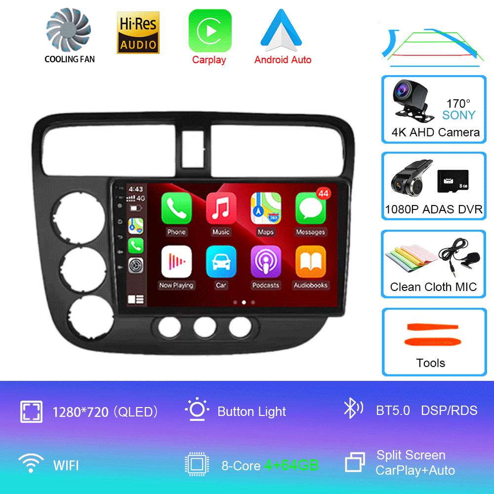 Car Radio Android 14 Carplay Auto Multimedia Player For Honda Civic 7 2000-2006 Navigation Autoradio GPS Stereo 2din Head Unit