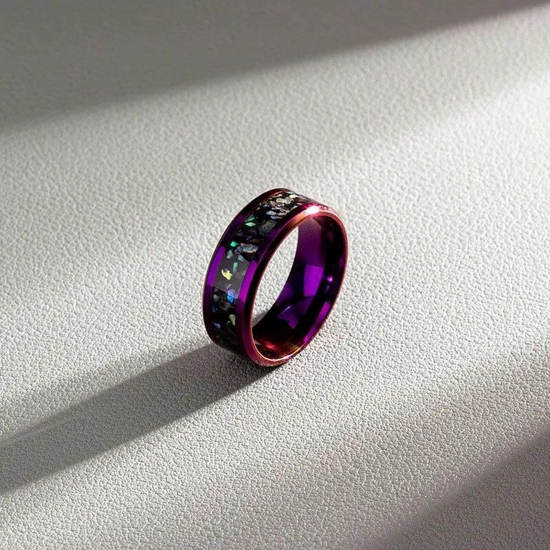 Mode 8mm Lila Edelstahl Ringe Für Männer Frauen Inlay Bunte Abalone Shell Ringe Männer Hochzeit Band Schmuck
