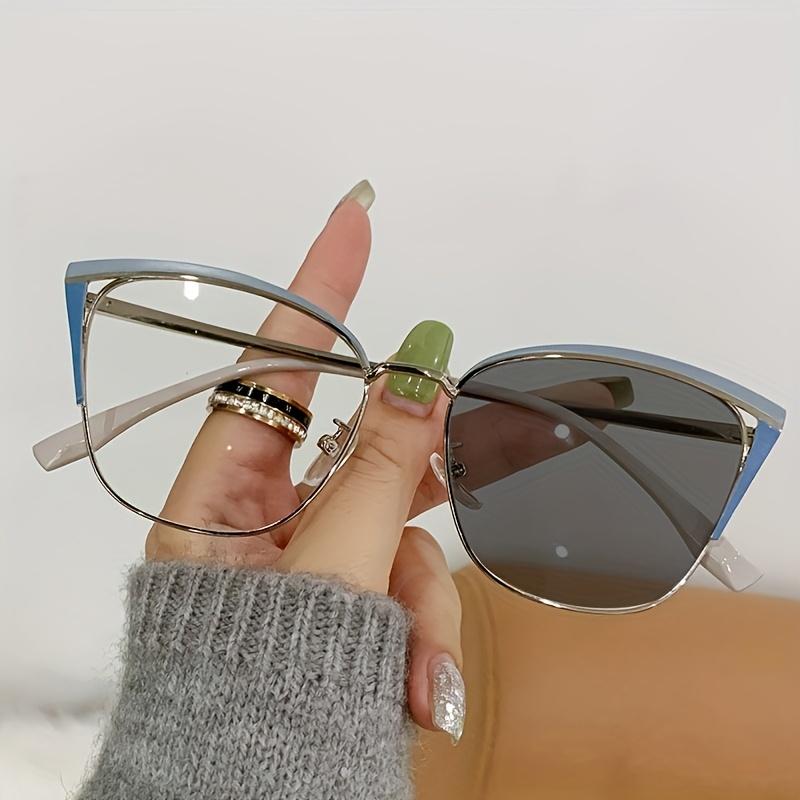 1pcs Advanced anti blue light color changing glasses metal cat eye glasses ultra light frame women's fashionable sunglasses