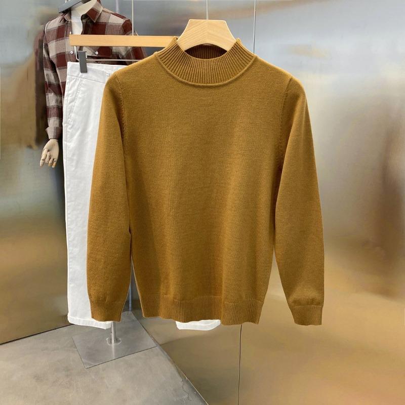 Spring Autumn Men's Half High Collar Solid Color Pullover Splice Casual Fashion Elegant Commuter Long Sleeve Sweater