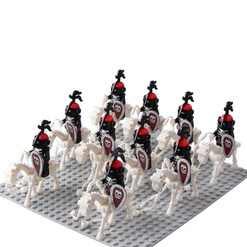10 Sets Medieval Castle Knight Royal King's Red Dragon Black Warrior Soldier Rider with Horse Building Blocks Toys for Children