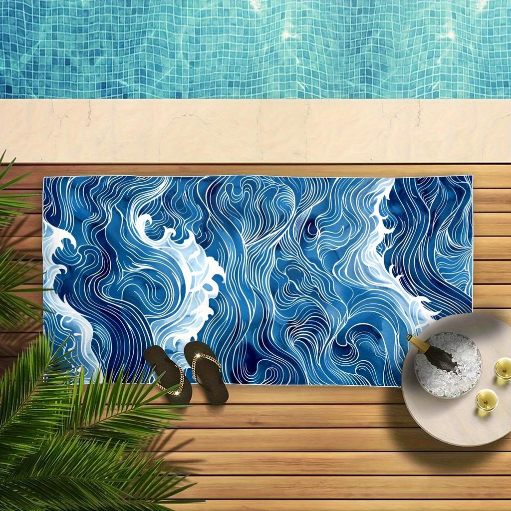 Japanese Style Ocean Wave Beach Towel Flat Print Blue Sea Microfiber Bath Towels for Surfing Travel Pool Party Outdoor