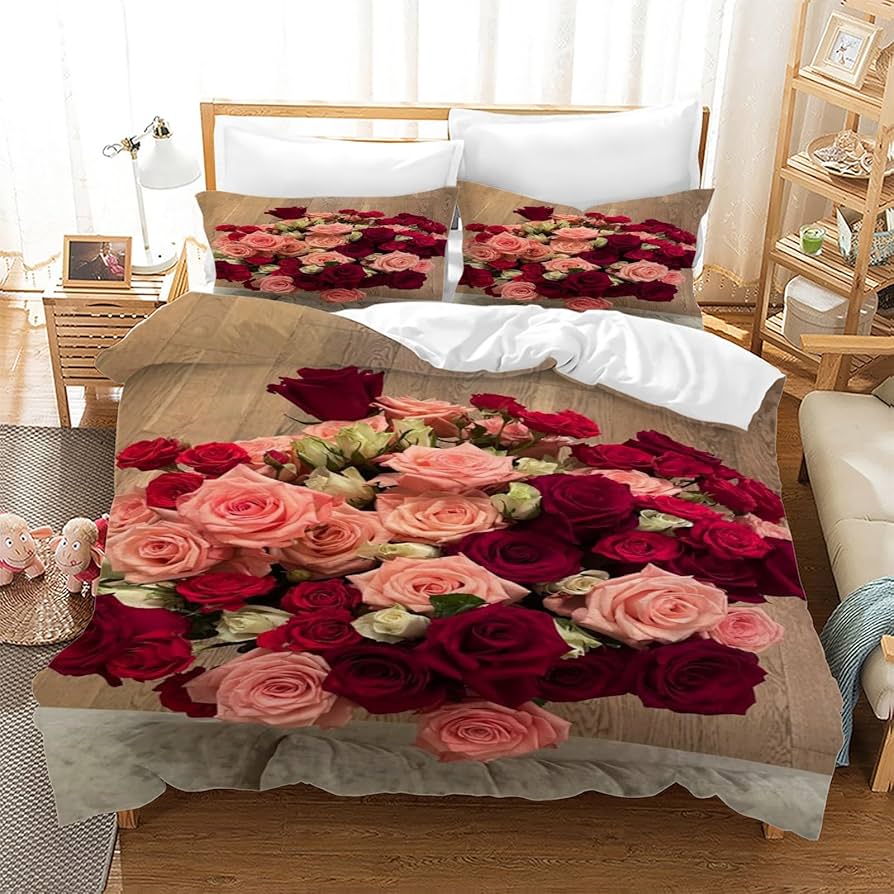 Rose Bedding Set Rose Floral Duvet Cover Set For Kids Boys Girls Romantic Flowers Comforter Cover Botanical Floral Quilt Cover