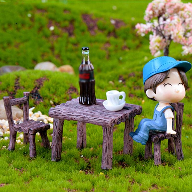 Miniaturowy bajkowy stół ogrodowy krzesło rzemiosło żywiczne mikro element dekoracji krajobrazu ozdoba dekoracyjna
