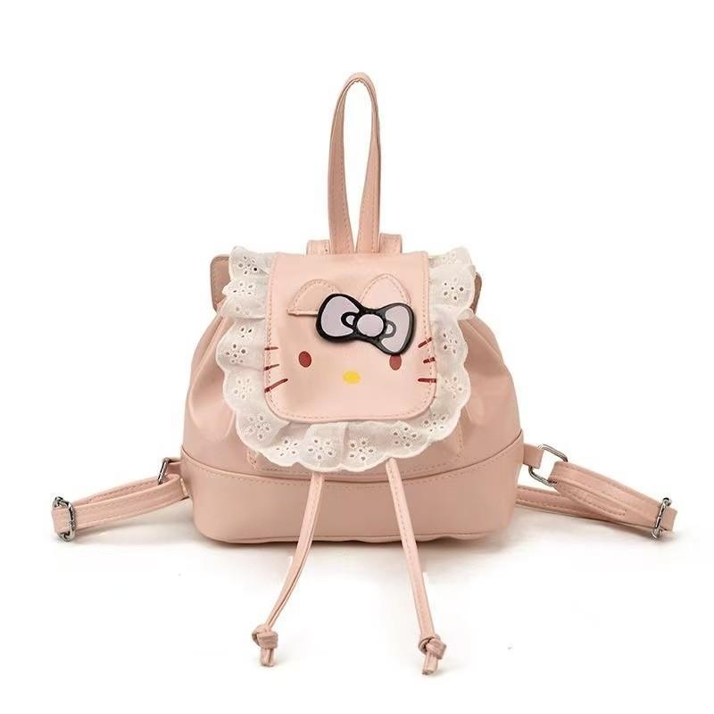 Mochila Infantil Hello Kitty com Acabamento em Renda e Estampa de Desenho Animado Para Uso Diário