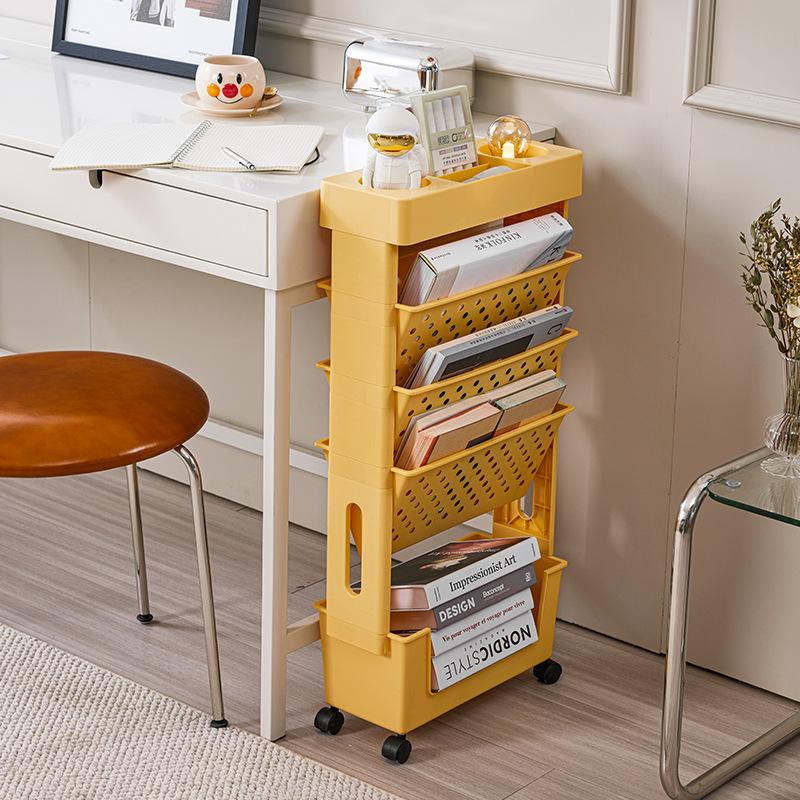 5 Layers Movable And Detachable Bookshelf Storage Rack With Wheels Space Saving Rack Magazine And Snack Storage Rack