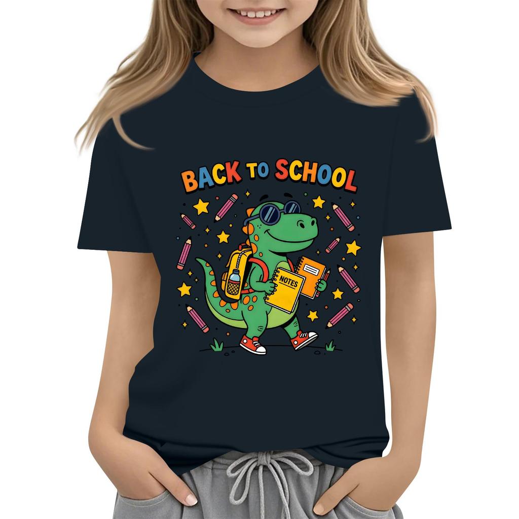 Children's Casual and Fashionable Round-Neck Printed Short-Sleeve Top for Back-to-School