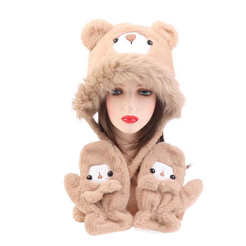 Winter Cartoon Cute Plush Hat Small Bear Raven Hat Women's Outdoor Fashionable Warm Ear Mountaineering hat