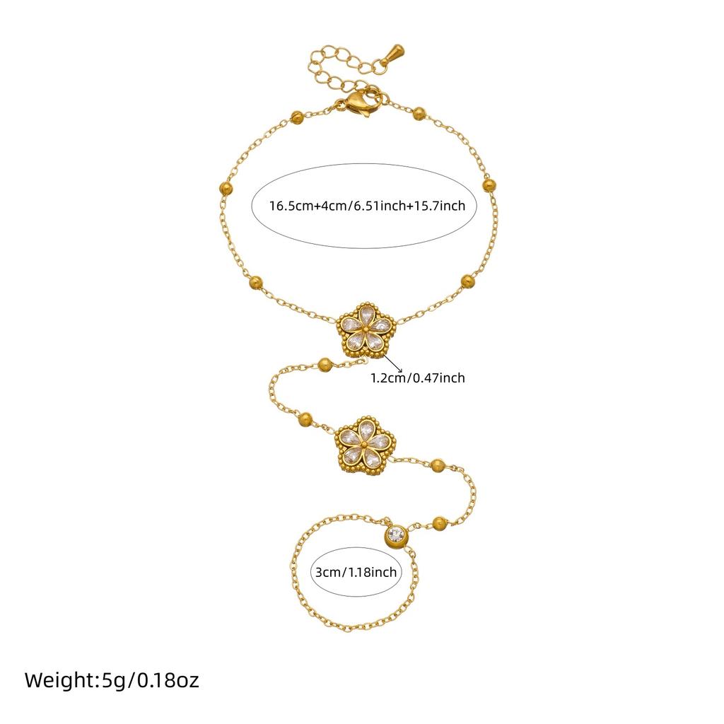 DIEYURO 316L Stainless Steel Exquisite Zirconia Flower Fashion Finger Bracelet For Women Trend Non-fading Hand Chain Jewelry