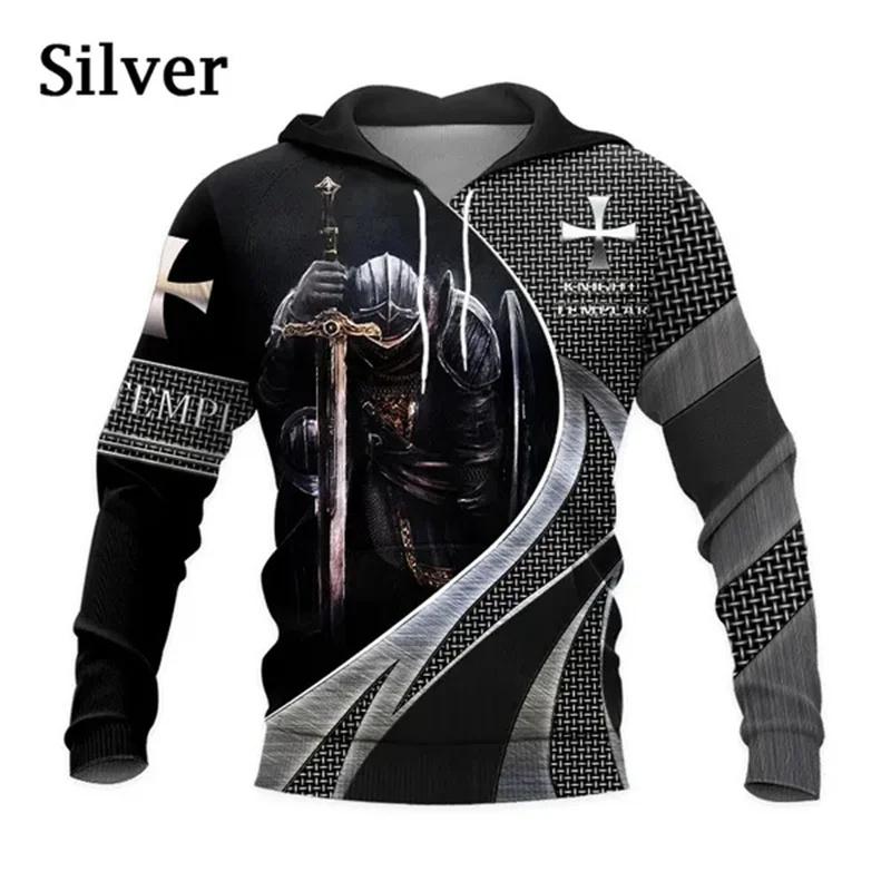 Felpe con Cappuccio da Cavaliere Stampate 3D per Uomo Grafica a Croce Pullover Primavera Autunno Top Casual con Cappuccio Felpe Oversize Maniche Lunghe