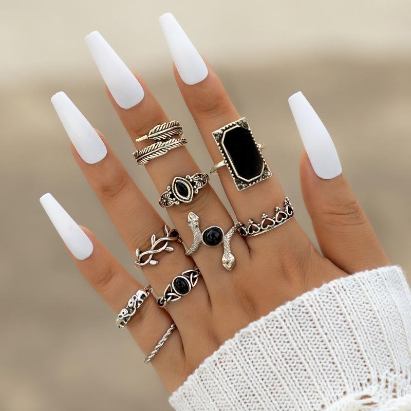 New European and American vintage ring set Water drop geometric women's joint tail ring