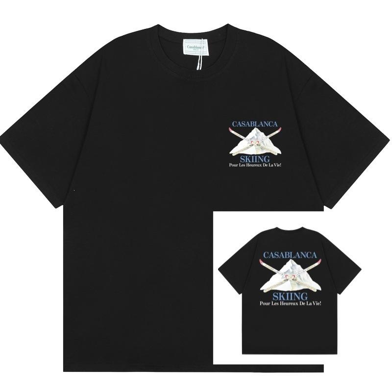 Grenzüberschreitend auf Lager exklusiv Casablanca Doppelgaze reine Baumwolle Unisex T-Shirt Hip-Hop lässig Kurzarm locker Rundhals