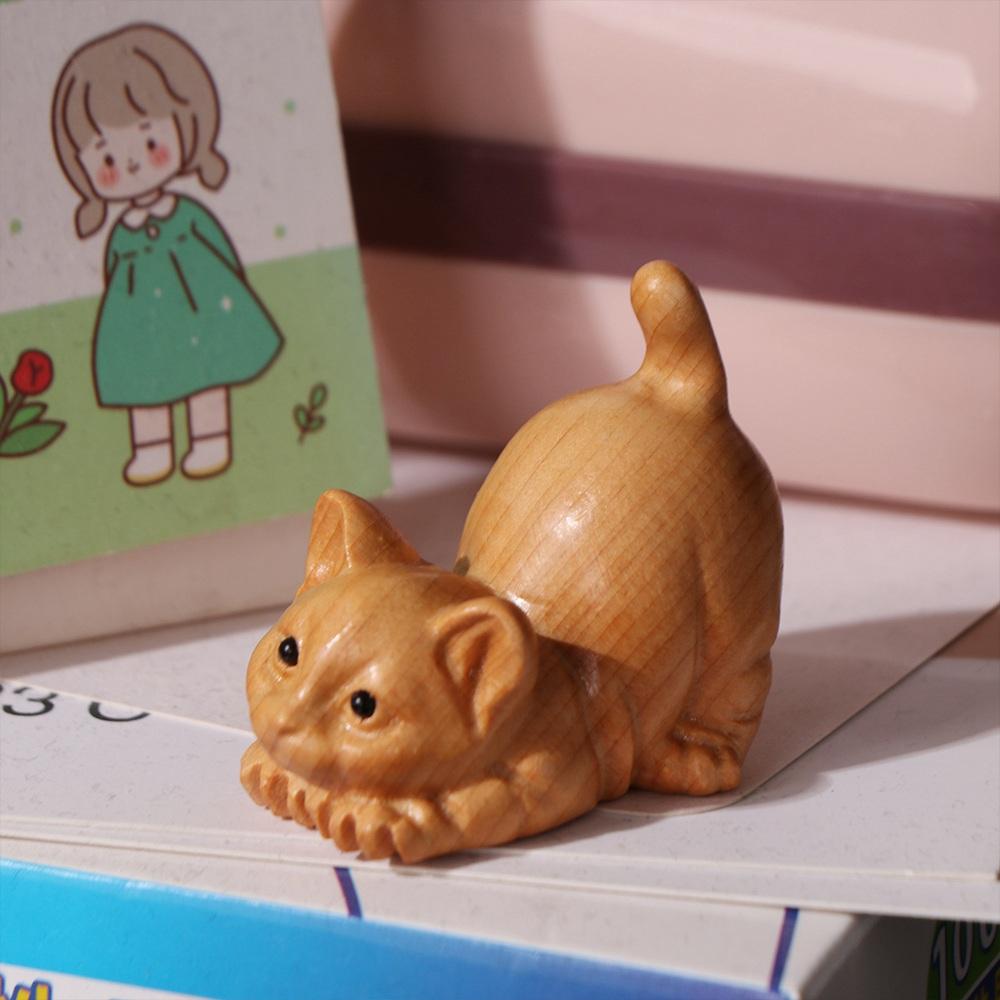 Hand-carved Cat Sculpture Handmade Tea Pet Desktop Decor Animal Figurine  Table