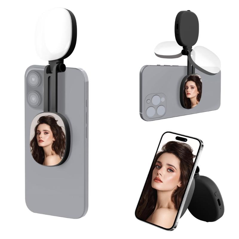 Rechargeable Magnetic LED Circle Light For Smartphone Rotating Angle Individual Portrait Mirror Portable Studio Lighting Type C Charging