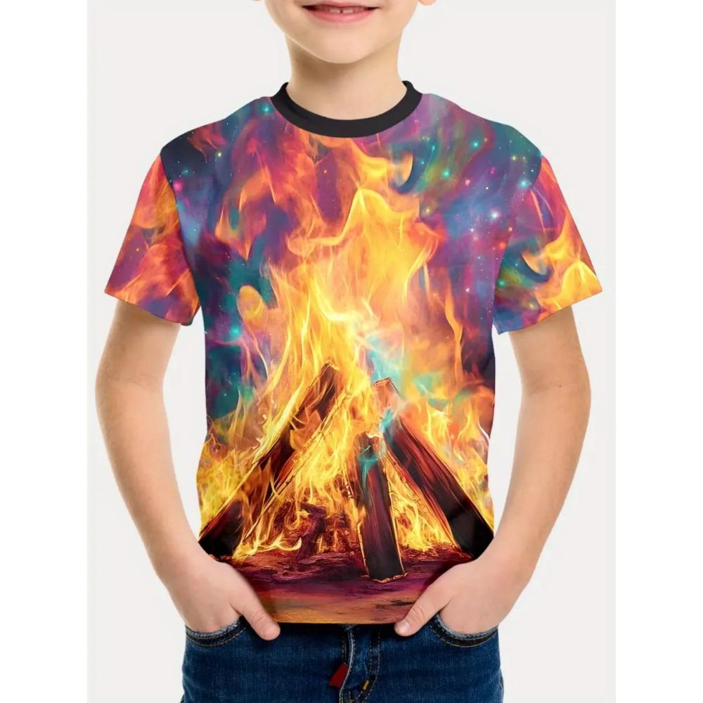 Boys' T-shirt tie dye pattern T-shirt short sleeved T-shirt children's T-shirt primary school girls' clothing casual top girls' T-shirt