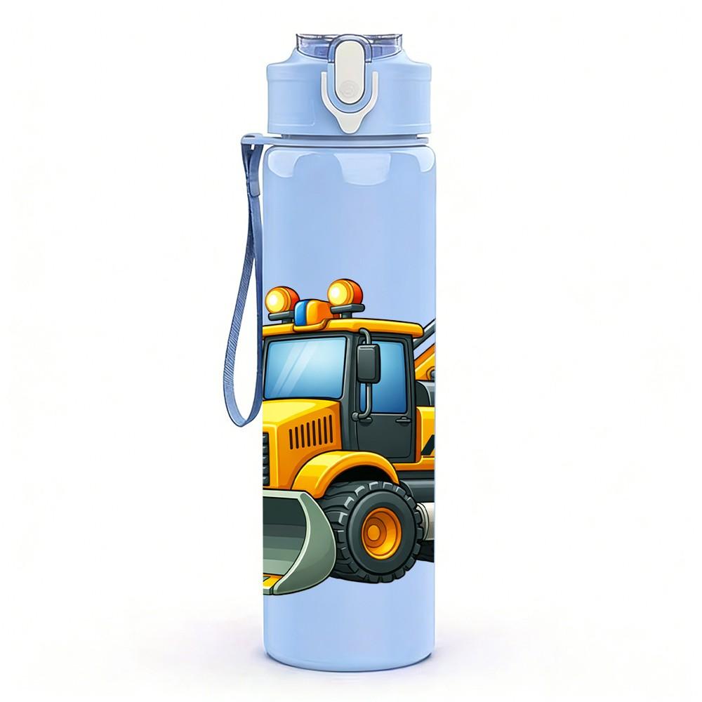 1PC Yellow Excavator Construction Truck 750ml Color Plastic Sports Water Bottle Leakproof Flip Straw Lid Suitable for Sports Office Home Use