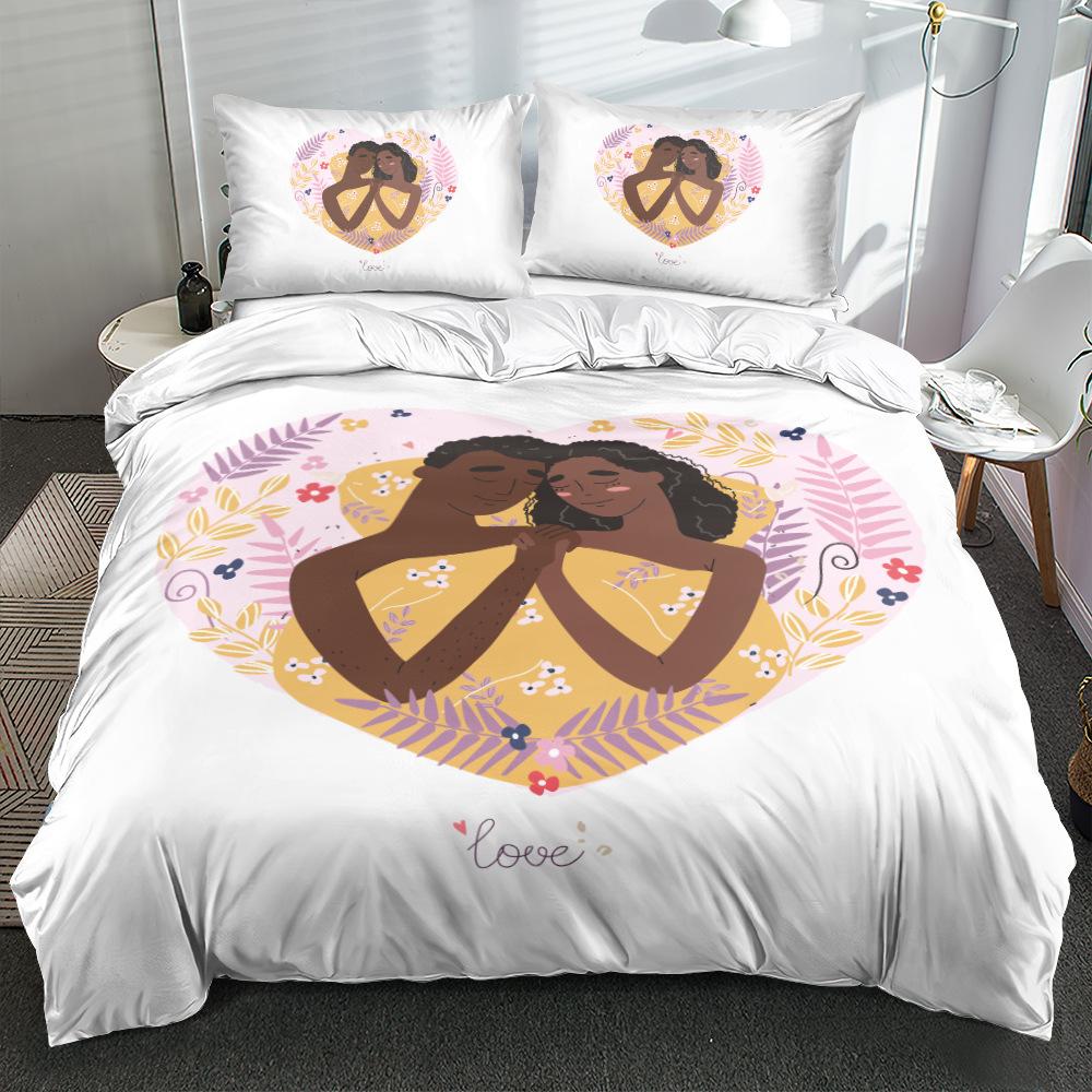 3D Valentine's Day Bedding Set, Couple Down Duvet and Pillowcase, Couple Room Full Size Creative Minimalist Home Textile Valentine's Day Gift