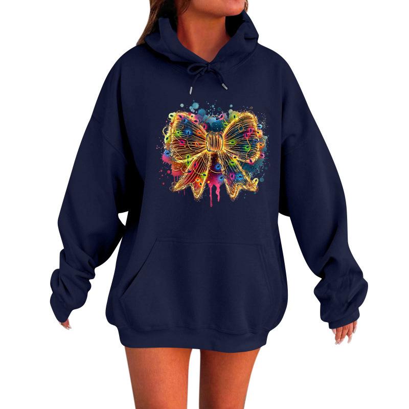 Spring 2025 European & American Trendy Unisex Bow Print Hooded Sweatshirt
