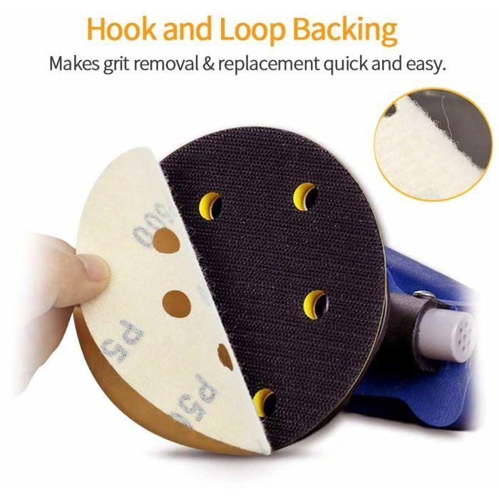 Disques de Ponçage Papier Abrasifs 125mm, 100 Disques Abrasifs de Ponçage Ponceuse tampons ponçage ronds 8 trous Grain 80