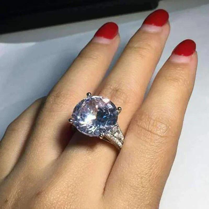 12MM Cubic Zirconia Crystal Rings for Women Luxury Wedding Accessories Silver Color Proposal  Gift Fashion Jewelry