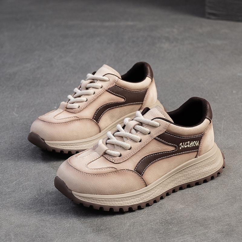 Johnature Genuine Leather Sneakers Plush Warm Cotton Shoes Retro Versatile Casual Women's Shoes