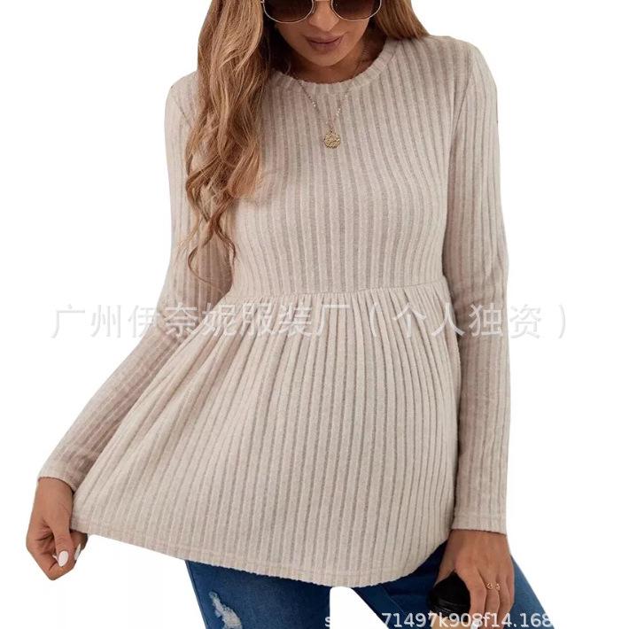 Long-Sleeve Solid Color Maternity Pullover T-Shirt