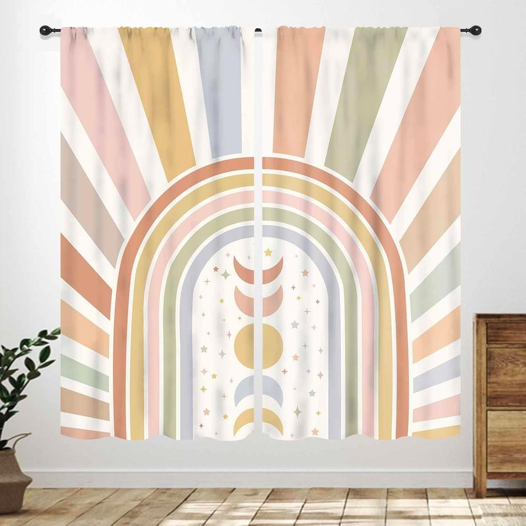 Rainbow Quote Curtains Kids Cartoon Cute Flowers Sun Lovely Inspirational Motivational Words Boys Girls Bedroom Window Polyester Decor Treatment