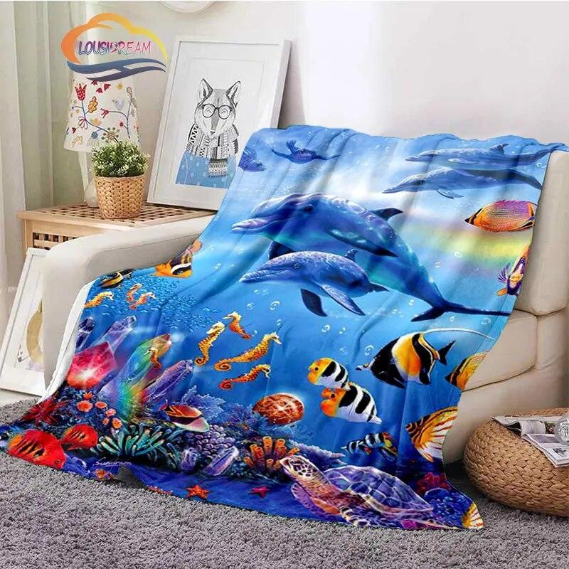 Sea Animal World Series Blanket Cute Oceanic Dolphins Super Soft Delphinids Pattern Sofa Bed Children's