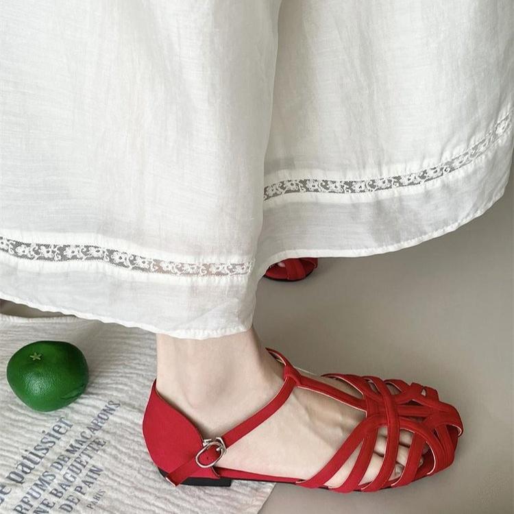 Fashion Women's Flats Summer Breathable Hollow Out Sandal Retro French Roman Shoes for Women Comfort Casual Flat Sandals Sandalias Mujer