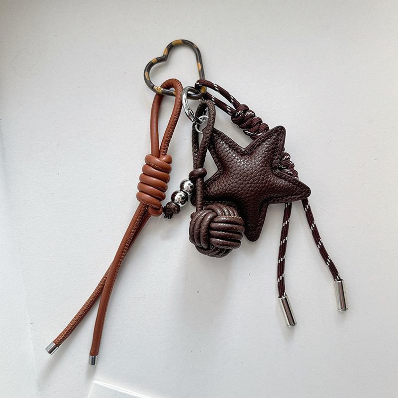 Star Faux Leather Handmade Diy Rope Keychain High-End Style Bag Charm With Star Pendant Anti-Loss Faux Leather Accessory