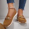 Fashi Metallkette Weiche Sohle Ballerinas Damen Frühling Herbst Wildleder Leder Plateau Loafer Damen zum Hineinschlüpfen N Slip Lässige Schuhe