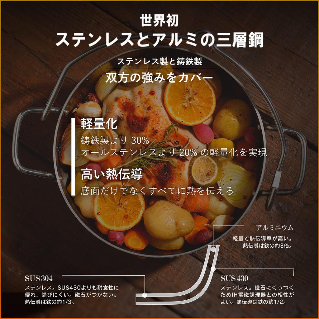 By TSBBQ Light Stainless Steel Triple Layer Dutch Oven 10 Inches Camping Barbecue Mirror Finish [Made Tsubamesanjo] TSBBQ-005 (Body Only)