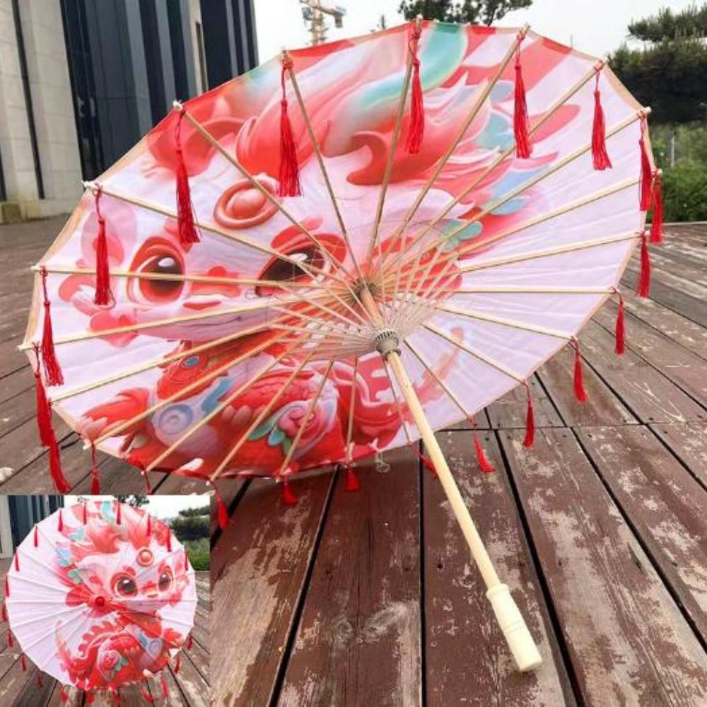 

56cm Umbrella Fan Silk Cloth Tassel Cosplay Hanfu Oil Paper Umbrella Chinese Antique Style 10 Colors Prop Dance Umbrella