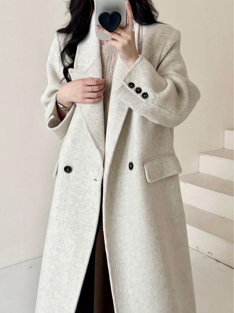 Women's Korean Style Double-Sided Wool Coat - Long, Slim Fit Suit Collar