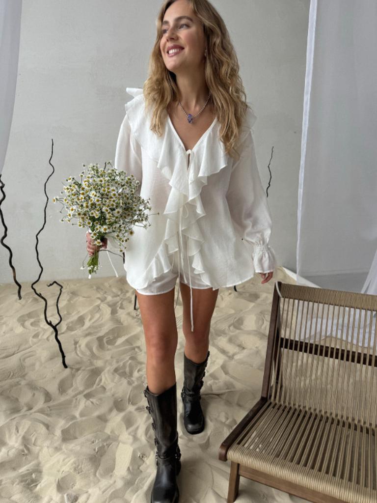 Spring Autumn French Sweet Loose Ruffles Lace Collar Two Piece Set Women's Outfit