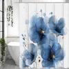 Blue Watercolor Floral Shower Curtain, Bathroom Decorative Shower Curtain, Waterproof Shower Curtain with Hooks