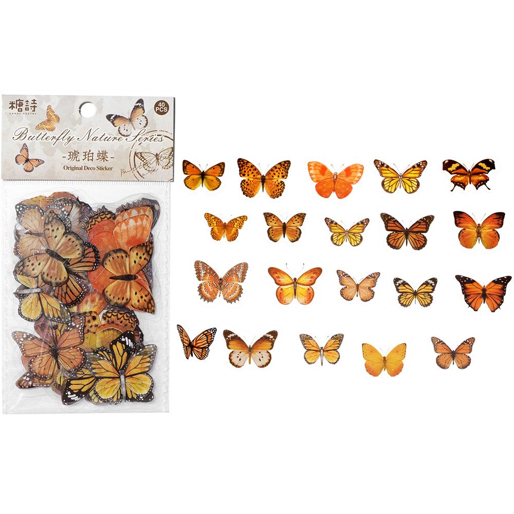 40Pcs/Bag Colorful Butterfly Stickers PET Transparent Decorative Epoxy Resin Fillings for DIY Epoxy Resin Crafts Book Decor