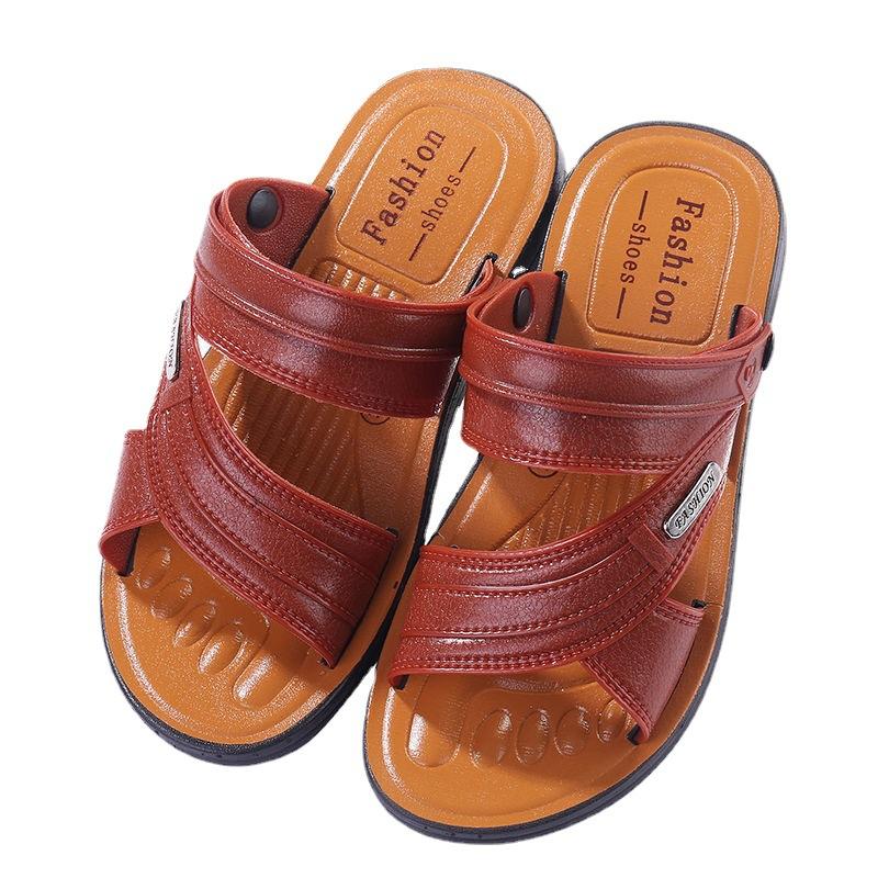 Fashion Men's Summer 2025 Beach Slippers Breathable Wear-Resistant Slip-On and Off-For Bathing Soft Sole Anti-Slip Sandals