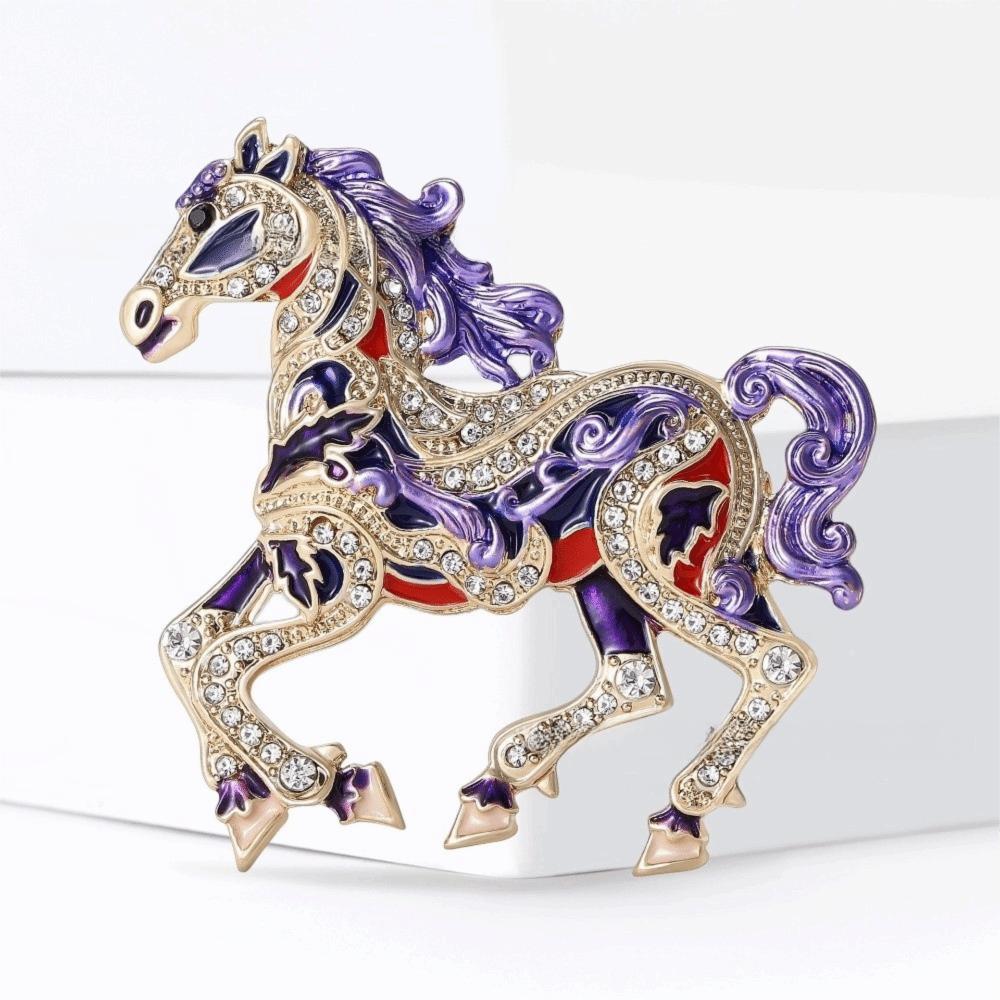 Retro Zodiac Pin Chinese Style Animal Lapel Pins Enamel Rhinestone Horse Brooch  Friends Gift