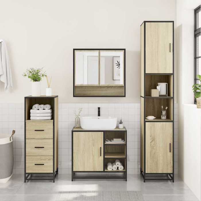 VidaXL Ensemble de meubles de salle de bain 3 pcs chêne sonoma, armoire de salle de bain, armoire de rangement de toilette, 3301116