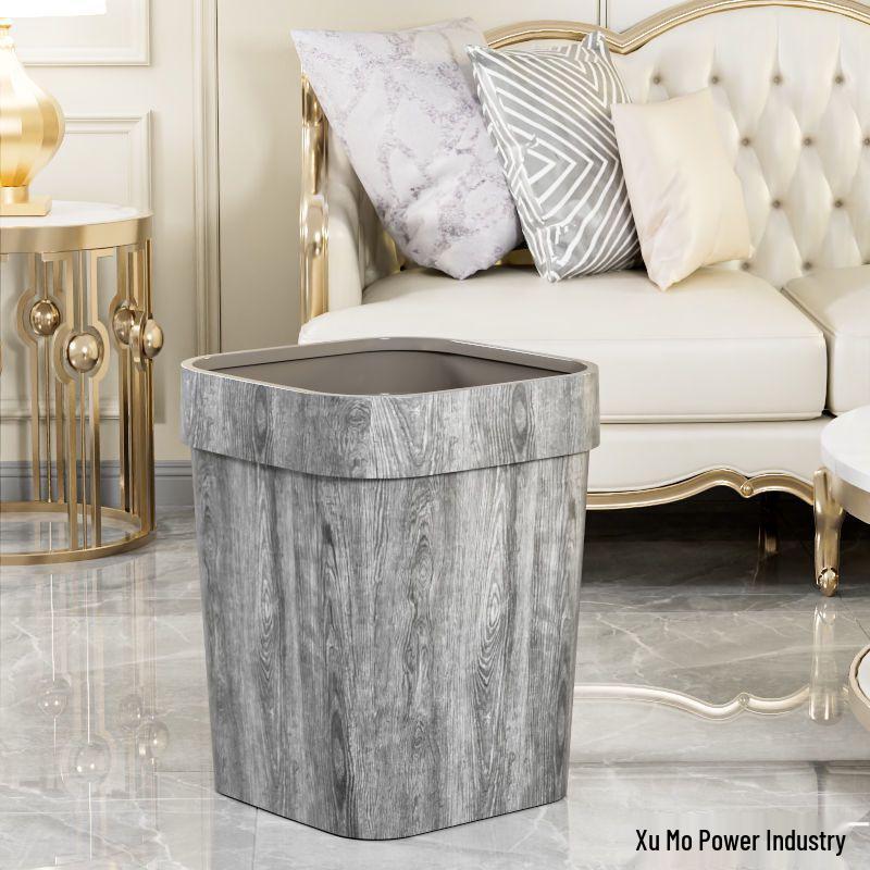 Large Capacity Faux Marble Pattern Trash Can for Office, Home, Hotel, Bathroom, & Living Room - Chinese Style