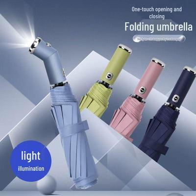 LED-ficklampa paraply för dubbel användning - Multifunktionell, för nattanvändning, vindtät, solskydd, hopfällbar design
