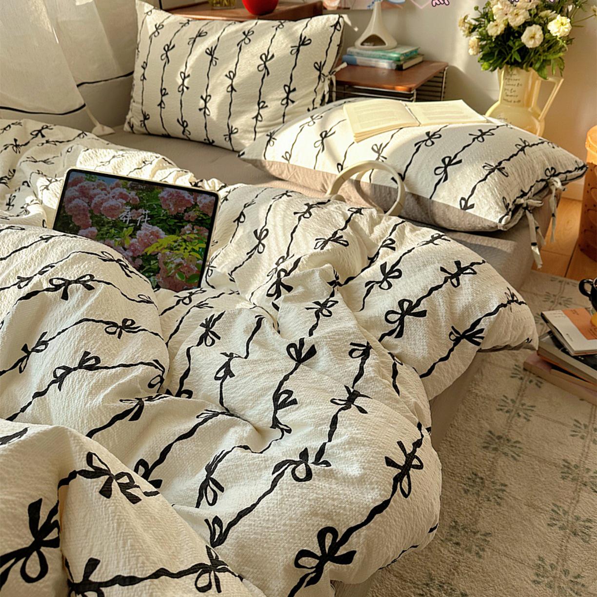 

2026 Korean Bow Tie Lace Puff Cotton Bedding Set - Duvet Cover & 3-Piece Set 1.2m Three-Piece Set - Duvet Cover 1.5*2.0m