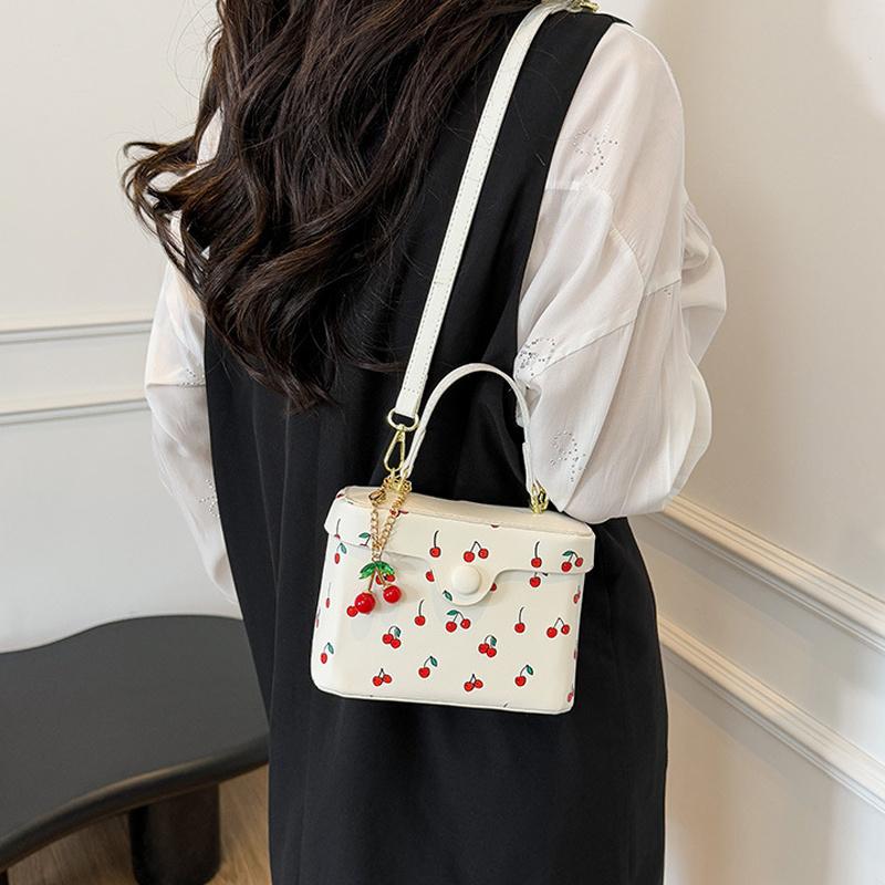 Summer New Square Crossbody Bag for Women Cute Cherry Buckle Handbags Versatile Commute Single Shoulder Bags CLE