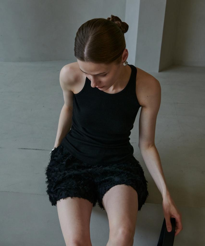Owaiwai Fringe Elastic Shorts_Black