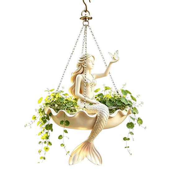 Soporte Decorativo para Suculentas para Balcón Bailarina de Ballet y Sirena Maceta Colgante, Maceta de Resina con Forma de Concha con Cadenas de Metal, Decoración Elegante para Patio