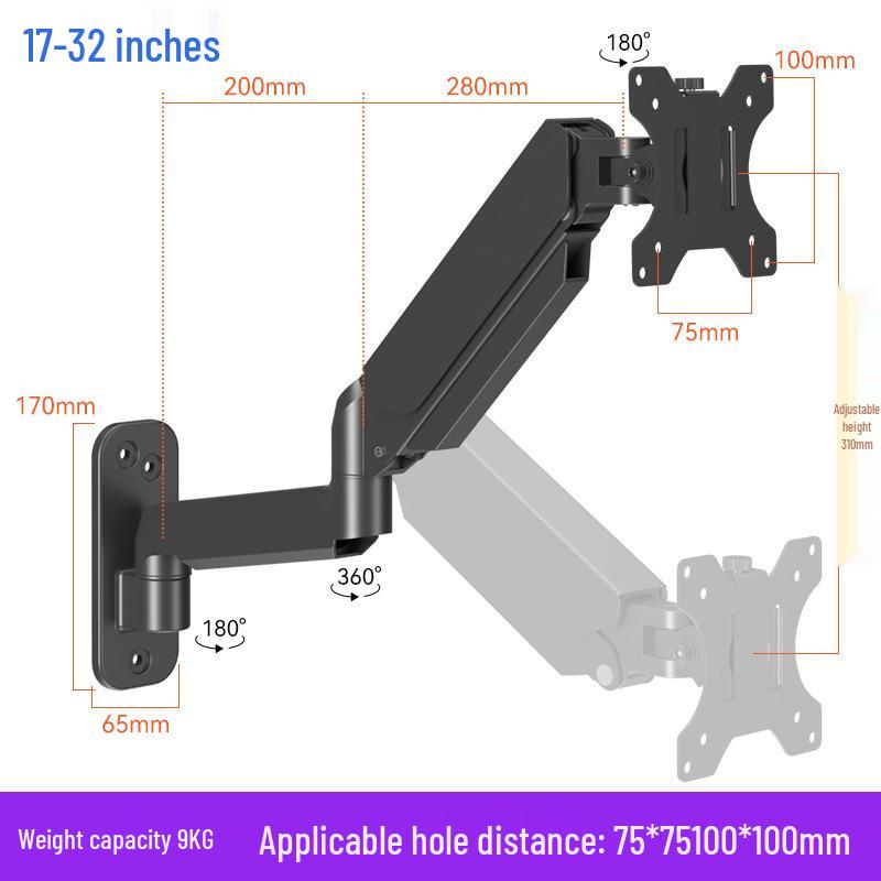 Industrial Universal Wall Mount Articulating Monitor Bracket with Extendable Arm and Adjustable Height for Vertical Screens
