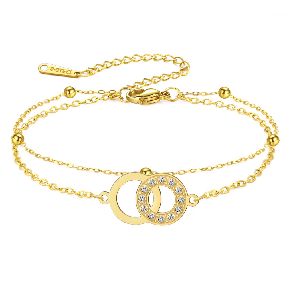 Hollow Round Double Hole Interlocking Zircon Bracelet Jewelry Gift for Women