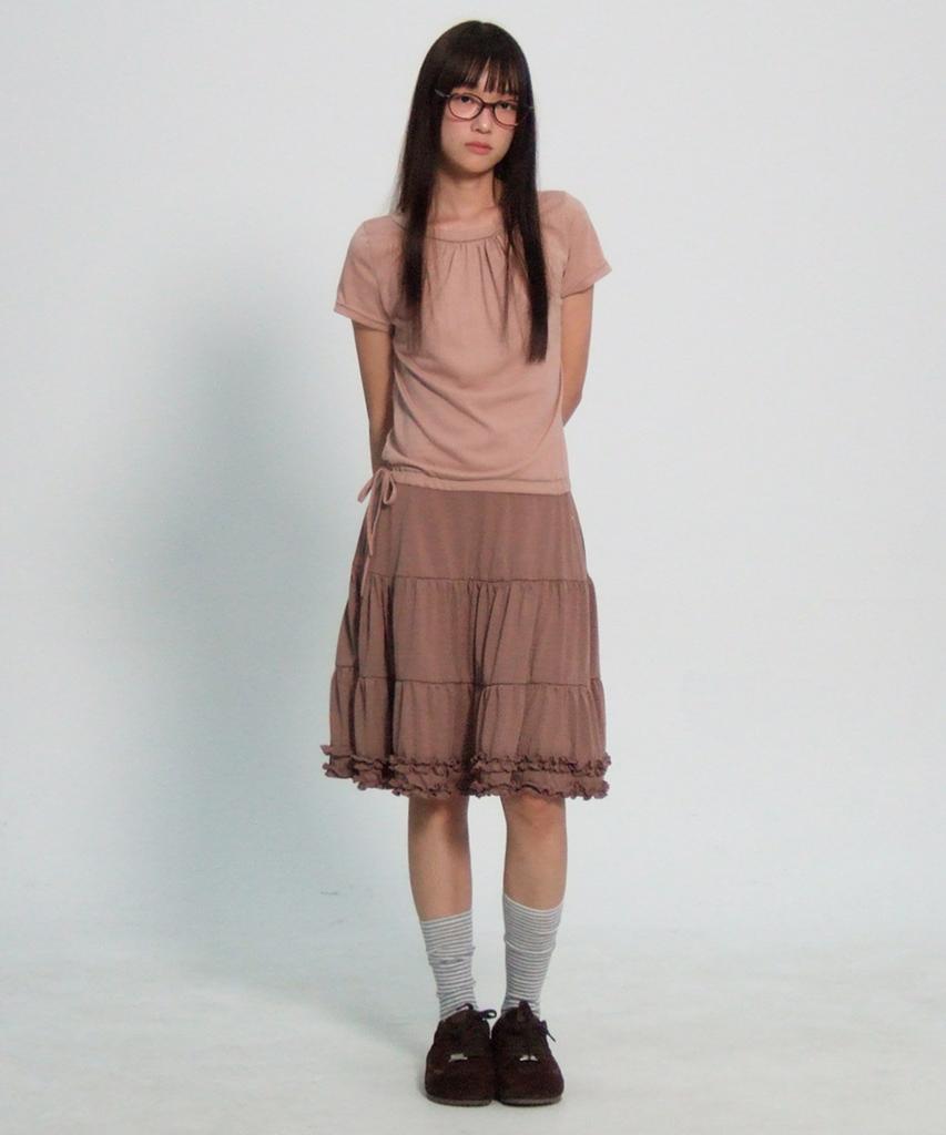 Some Place Shirred Frill Sleeveless Contrast Layered Flare Short Sleeve Midi Dress [Pink]